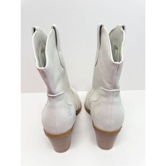 Journee Collection Western Booties Size 9 White Pointed Toe Block Heel - Picture 4 of 9